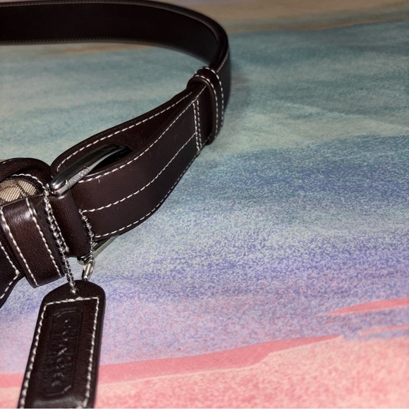 Coach Purse Crossbody Bag Brown Leather Light Fabric Canvas K3M-6376 Authentic - Picture 7 of 15